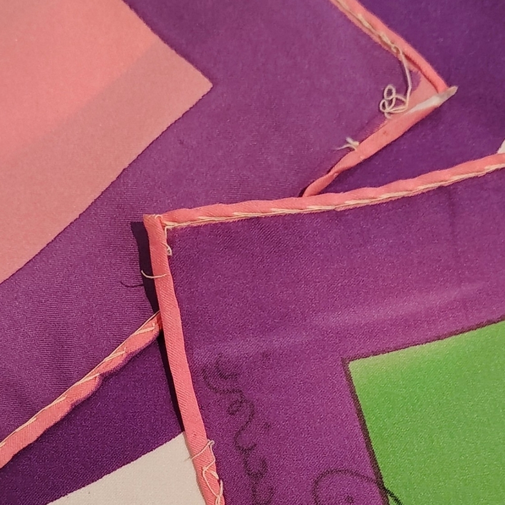 Pia Piccini Vintage Swirl Print Silk Scarf in Pink, Green & Purple - Picture 13 of 14